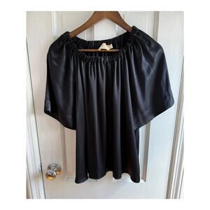 Nation LTD Black Sateen Flutter Sleeve Top Size Large